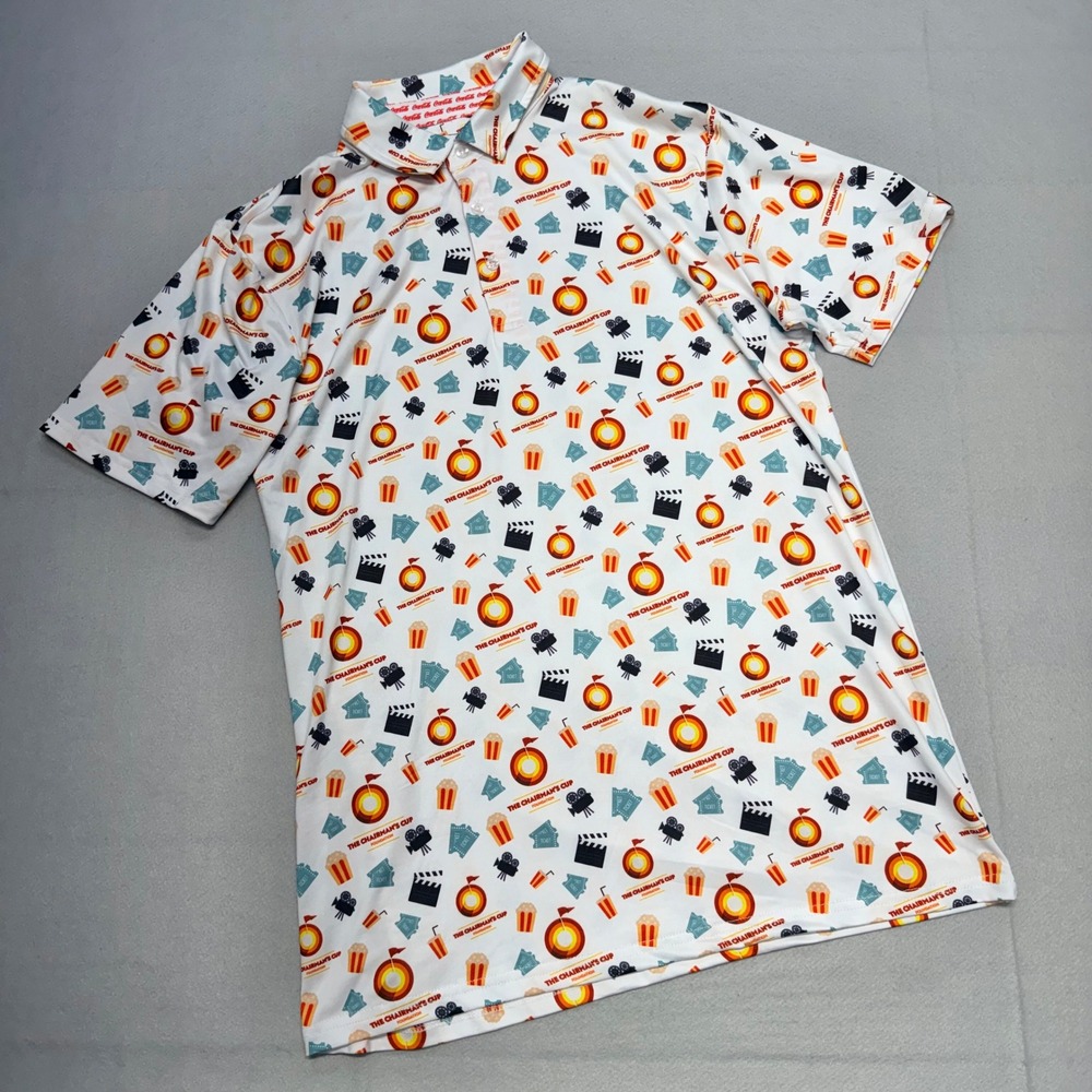 Proud 90 Mens Medium White The Chairmans Cup Golf Polo Shirt Movie Theme Print
